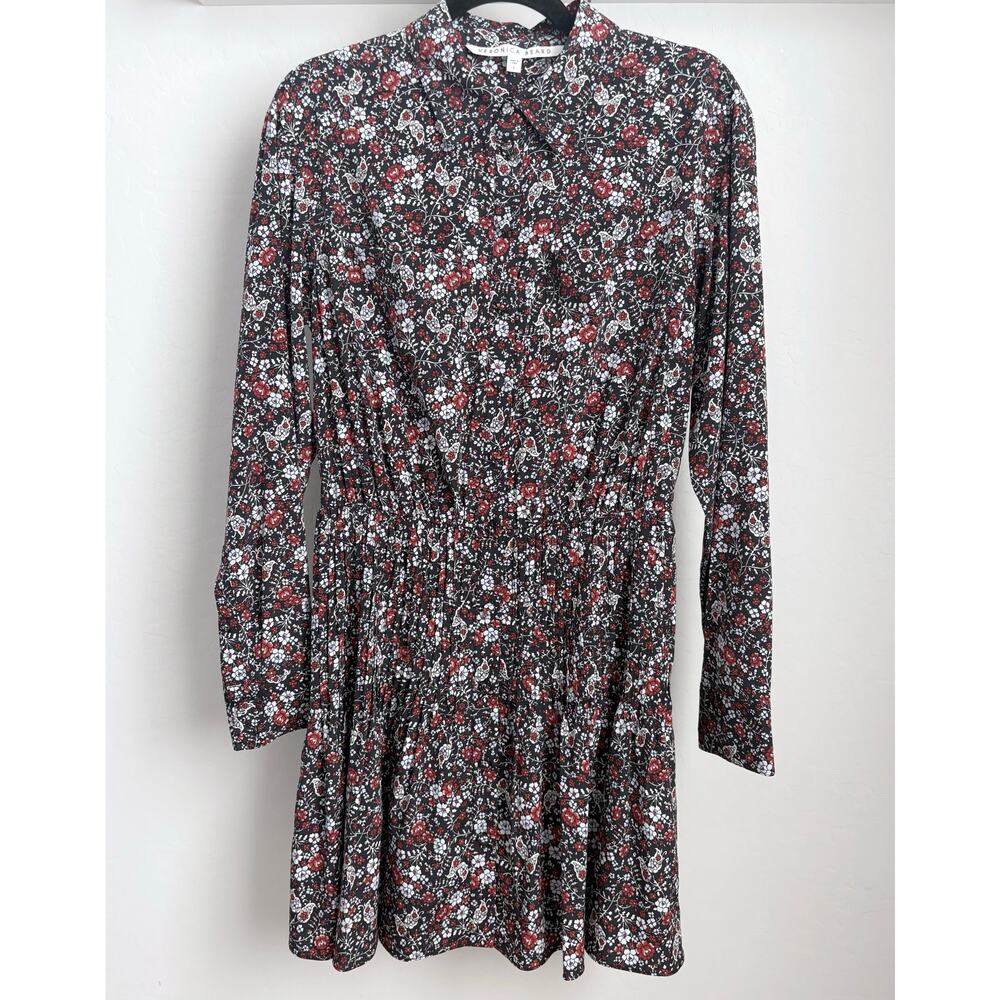 Veronica Beard Rory‎ Silk Button Down Shirt Dress Size 4 Black Multi Floral